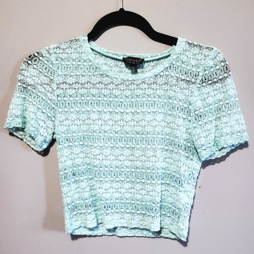 Topshop mint blue lace crop top